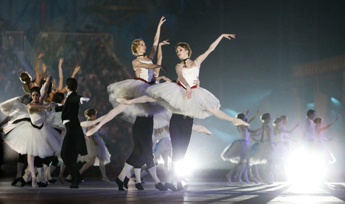Bolshoi ballet dancers perform in the closing ceremony for the Sochi 2014 Winter Olympic Games February 23, 2014. (Reuters/Lucy Nicholson)