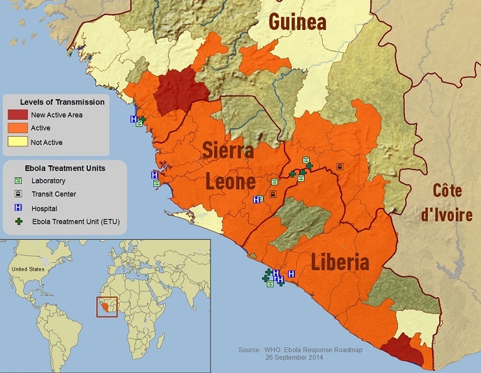 2014 Ebola Outbreak in West Africa - Outbreak Distribution Map (US Centers for Disease Control and Prevention)