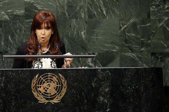 Argentina's President Cristina Fernandez de Kirchner addresses the 69th United Nations General Assembly at U.N. headquarters in New York, September 24, 2014. (Reuters/Mike Segar)