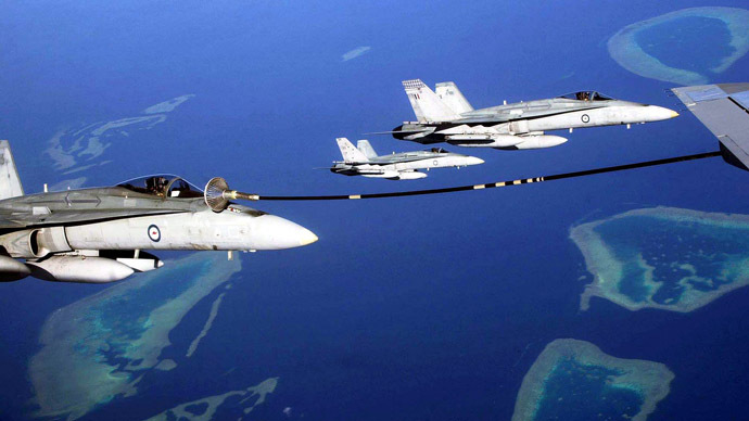 Three F/A-18 fighter aircrafts from the Royal Australian Air Force. (Reuters)