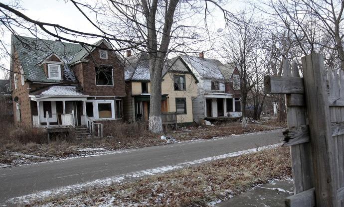A row of vacant and blighted houses are seen in a once vibrant east side neighborhood in Detroit, Michigan January 22, 2013. (Reuters/Rebecca Cook)