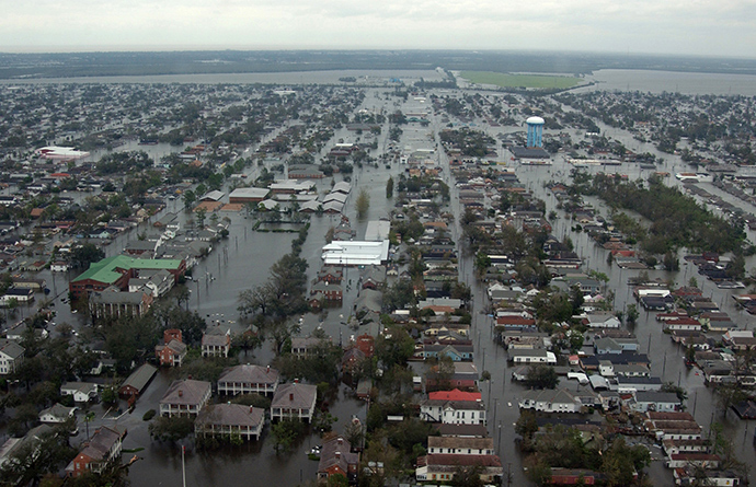 Flooded roadways can be seen as the Coast Guard conducts initial Hurricane Katrina damage assessment in New Orleans (Reuters / Kyle Niemi)
