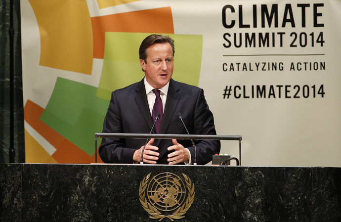 British Prime Minister David Cameron speaks during the Climate Summit at United Nations headquarters in New York, September 23, 2014. (Reuters/Mike Segar)