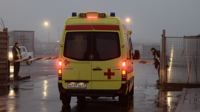 Emergency unit not far from crash site of Falcon airplane which crashed in Moscowâs Vnukovo Airport. (RIA Novosti / Maksim Blinov)