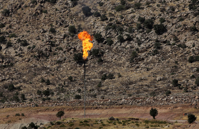 A chimney at an oil field in Sheikhan, northeast of the city of Mosul in northern Iraq and near the Kurdish city of Dohuk, an area where Kurdish peshmerga forces are fighting to stop the advance of Islamic State (IS) fighters. (AFP Photo / Ahmad Al-Rubaye)