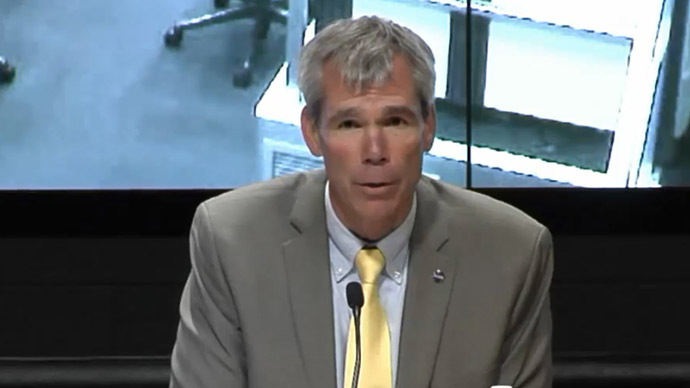 Bill Wrobel, director of NASA's Wallops Flight Facility, speaks at a news conference in this still image from NASA TV at Wallops Flight Facility, Virginia October 28, 2014. (Reuters/NASA TV)