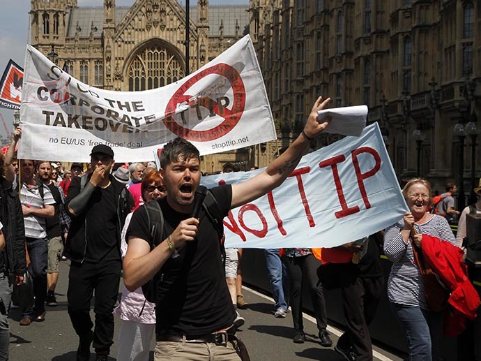 Anti-TTIP protesters. Image from flickr.com (World Development Movement)
