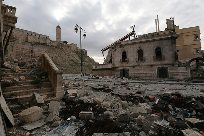 View of the damaged UNESCO-listed citadel in the northern Syrian city of Aleppo. (AFP Photo/Zein Al-Rifai)