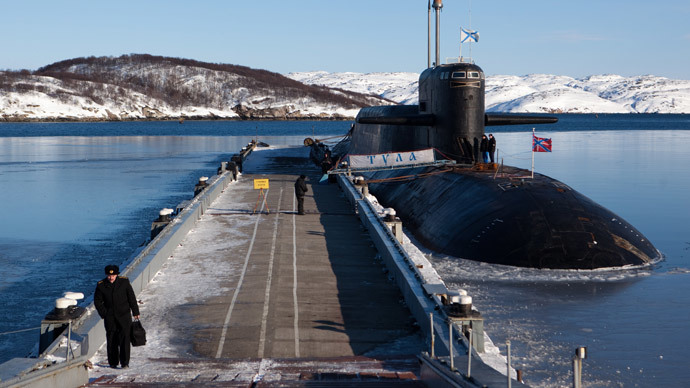 The K-114 Tula nuclear submarine at a pier of the Russian Northern Fleet's naval base in the town of Gadzhievo.(RIA Novosti / Mikhail Fomichev)