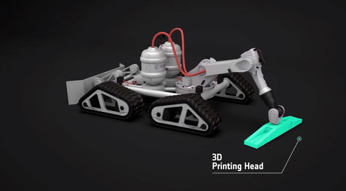 A 3D-printing robot (Still from YouTube video/European Space Agency)