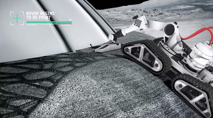 A living pod is protected by a concrete layer made of moon dust (Still from YouTube video/European Space Agency)