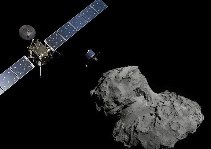 Rosetta at Comet (landscape) (Image from esa.int)