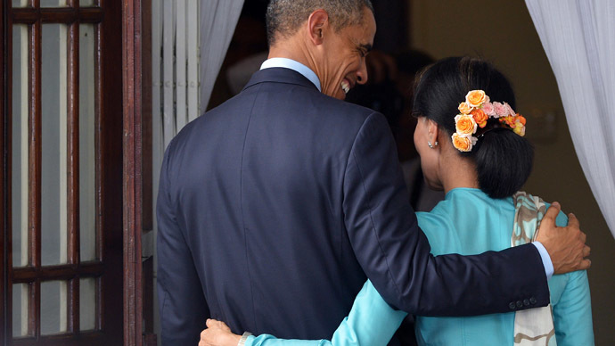 Play it by ear: Obama stuns Aung San Suu Kyi with kiss