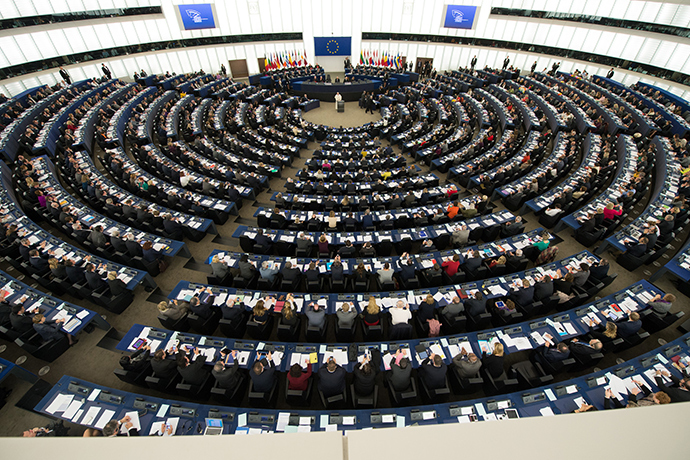 This handout photo released by the Council of Europe on November 25, 2014 shows Pope Francis adressing the assembly of the Council of Europe in Strasbourg, eastern France, on November 25, 2014 (AFP Photo / HO)