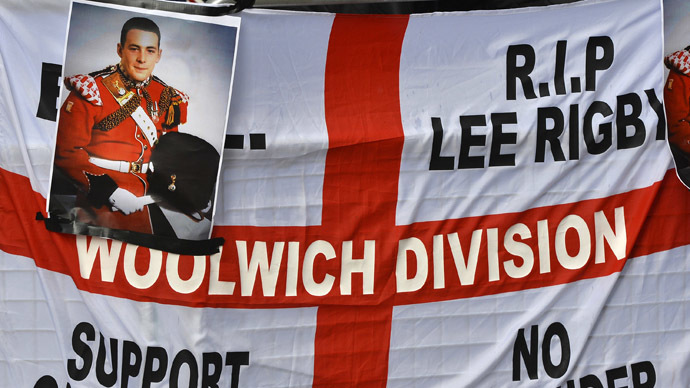 A banner and photographs of murdered soldier Lee Rigby (Reuters/Toby Melville)