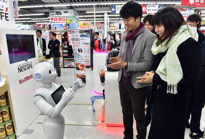 Pepper, the humanoid robot, wants to sell you a Nescafe coffee machine