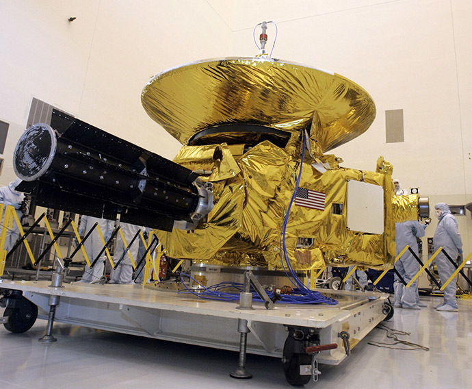 NASA's New Horizons spacecraft, to be launched toward the planet Pluto, is displayed at the Kennedy Space Center in Cape Canaveral, Florida. (Reuters/Charles W Luzier)