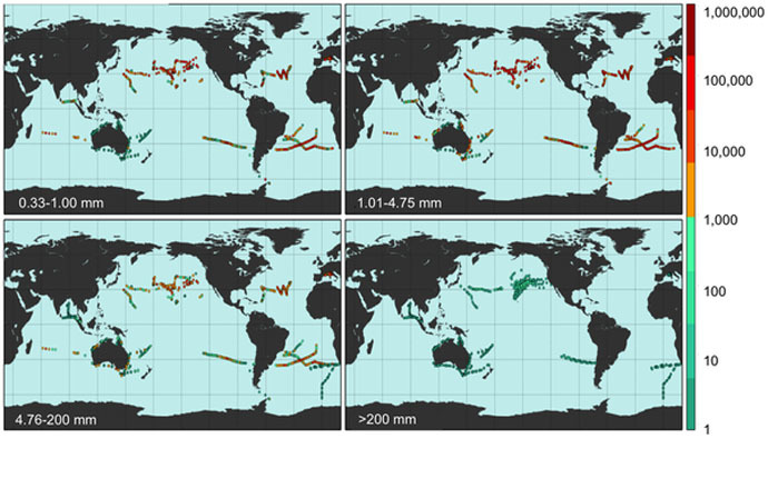 Field locations where density of marine plastic debris was measured 