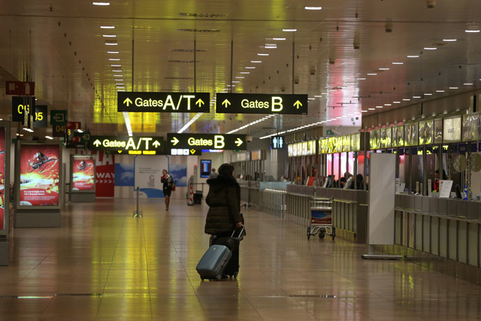 A photo taken on December 14, 2014 shows the near-empty Zaventem airport at the start of a 24-hour general strike in Belgium to protest against austerity measures taken by the federal government. (AFP/Belga)
