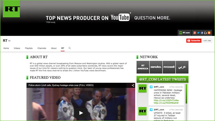 It s official RT is most watched news network on YouTube with