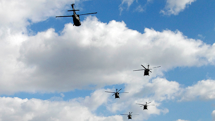 Black choppers rattle Dallas skyline in urban training drills