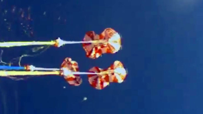 The release of the drogue chutes and the main chutes (Image from nasa.gov)