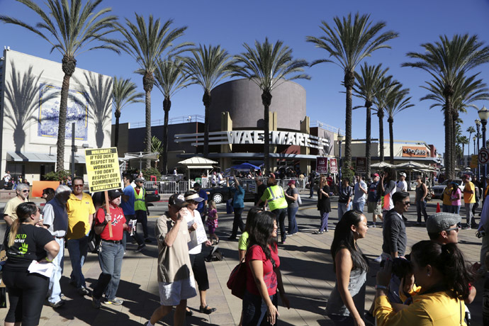 People march during a Black Friday protest against Walmart in Long Beach, California November 28, 2014. (Reuters/Jonathan Alcorn)