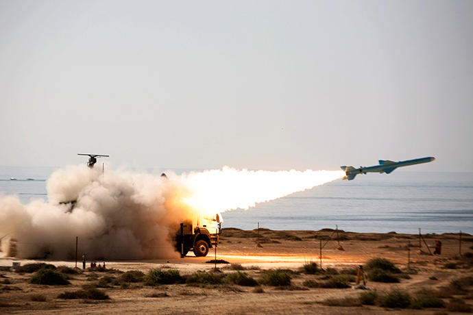ARCHIVE PHOTO: An Iranian long-range shore-to-sea missile called Qader (Capable) is launched during Velayat-90 war game on Sea of Oman's shore near the Strait of Hormuz in southern Iran (Reuters / Ebrahim Norouzi)