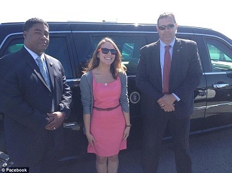 Natalie Tyson and Secret Service agents in front of the president's limousine (Facebook)