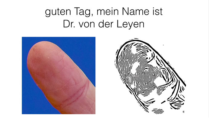 A photo of German Defense Minister Ursula von der Leyen's thumb (screenshot from YouTube/CCCdeVideos)