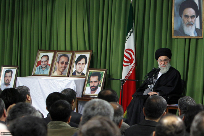 A handout photo provided by the office of Iran's supreme leader Ayatollah Ali Khamenei shows him speaking during a meeting with local nuclear scientists in Tehran on February 22, 2012 (AFP Photo / HO)