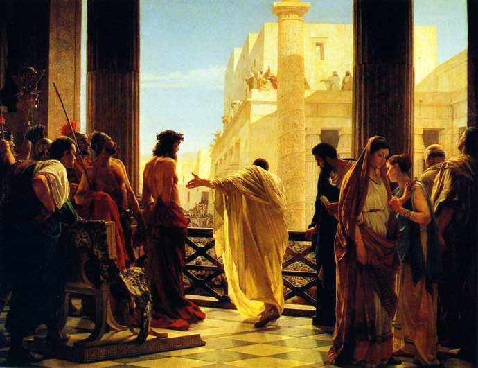 Antonio Ciseri's depiction of Pontius Pilate presenting a scourged Christ to the people Ecce homo! (Behold the man!). (Image from Wikipedia.org)
