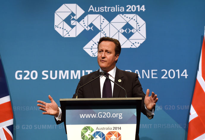 Britain's Prime Minister David Cameron speaks during a press conference on the final day of the G20 Leaders' Summit in Brisbane on November 16, 2014. (AFP Photo)