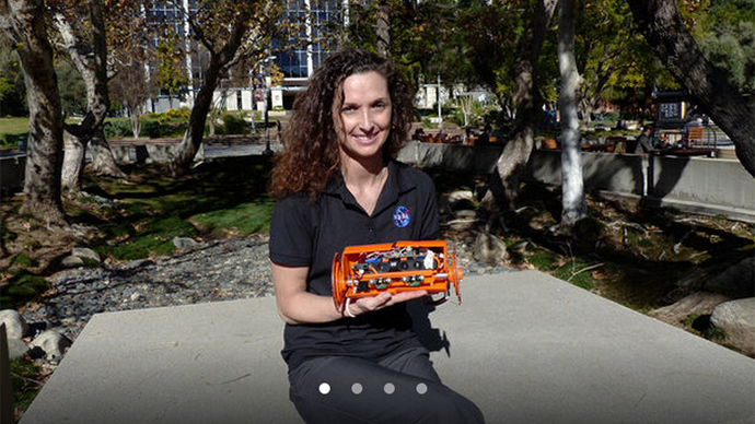 Carolyn Parcheta, a postdoctoral fellow at NASA's Jet Propulsion Laboratory, plans to take this robot, VolcanoBot 2, to explore Hawaii's Kilauea volcano in March 2015 (NASA / JPL-Caltech)