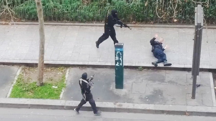 Screenshot from a Youtube video of the killing of Ahmed Merabet