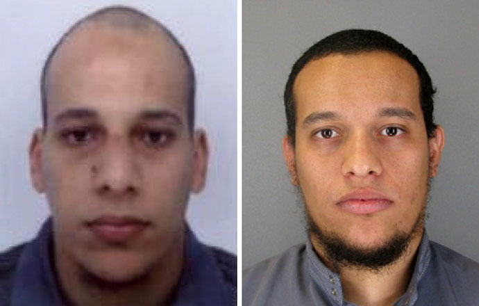 This combo shows handout photos released by French Police in Paris early on January 8, 2015 of suspects Cherif Kouachi (L), aged 32, and his brother Said Kouachi (R), aged 34, wanted in connection with an attack at the satirical weekly Charlie Hebdo in the French capital that killed at least 12 people. (AFP Photo)