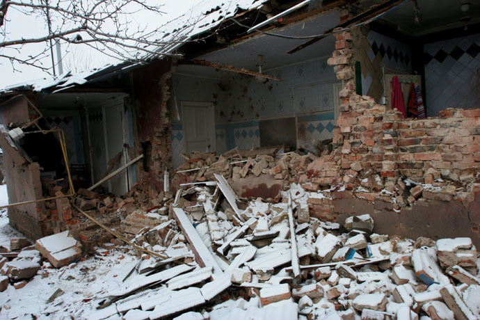 A private house in Petrovsky District of Donetsk damaged in the result of shelling by Ukrainian army. (RIA Novosti/Igor Maslov)