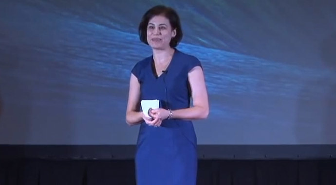 Natasha Walter, director of Women for Refugee Women. (screenshot from youtube video by TEDx Talks)