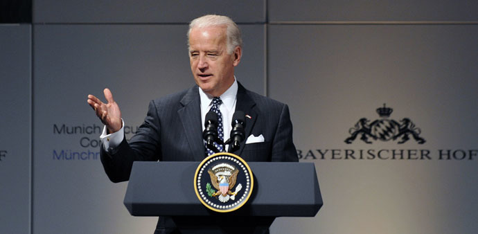 US Vice-President Joe Biden adddresses the Munich Security Conference, in Munich, southern Germany on February 7, 2009. (AFP Photo)