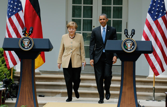U.S. President Barack Obama and German Chancellor Angela Merkel (Reuters / Larry Downing)