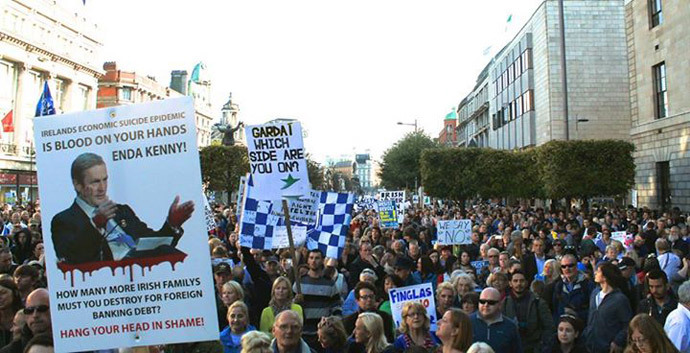  Anti-water charges campaigners in central Dublin, Ireland. (Photo from facebook.com)