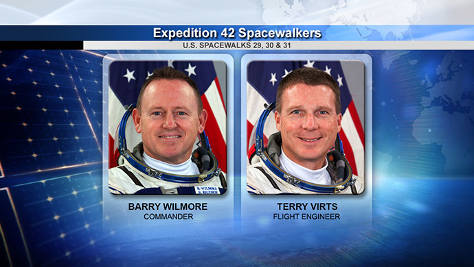 Spacewalkers Barry Wilmore and Terry Virts (Image Credit: NASA TV)