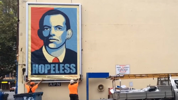 ‘Hopeless’: Angry Aussie activists slam PM Abbott with Obama-style poster