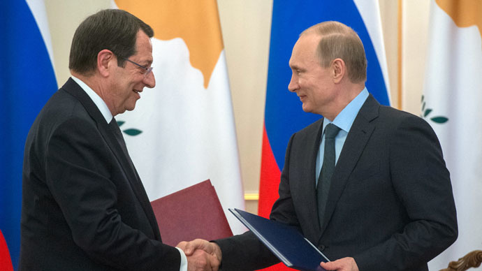 February 25, 2015. Russian President Vladimir Putin, right, and Cypriot President Nicos Anastasiades. (RIA Novosti/Sergey Guneev)