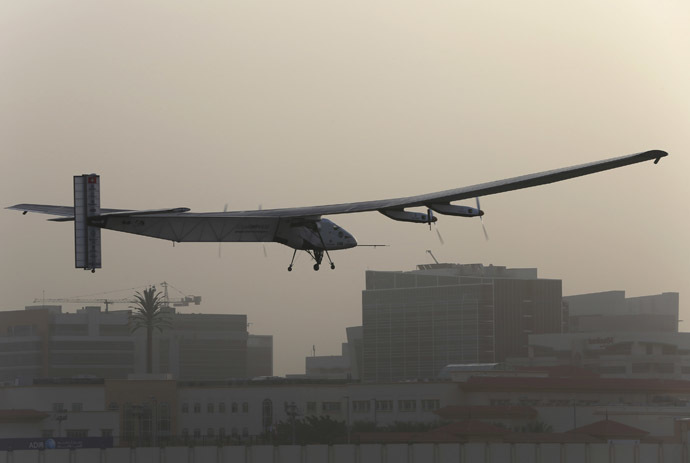 The Solar Impulse 2 takes off at Al Bateen airport in Abu Dhabi March 9, 2015. (Reuters/Ahmed Jadallah)