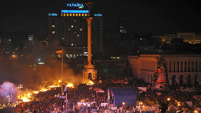 A tent camp of the supporters of Ukraine's integration with the EU on Maidan Square in Kiev where clashes between protesters and police began in February 18, 2014 (RIA Novosti / Alexey Furman)