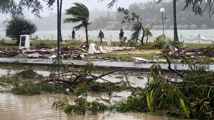 Scattered debris along the coast, caused by Cyclone Pam, in the Vanuatu capital of Port Vila.(AFP Photo / Inga Mepham)