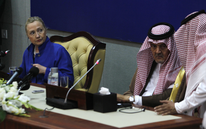 U.S. Secretary of State Hillary Clinton speaks during a joint news conference with Saudi Foreign Minister Prince Saud al-Faisal, March 31, 2012. (Reuters / Fahad Shadeed)
