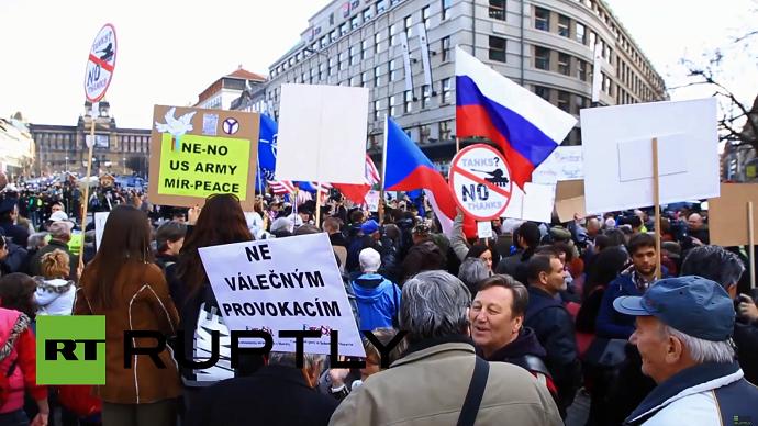 ‘Stop US Army’: Czech activists protest military convoy (VIDEO)