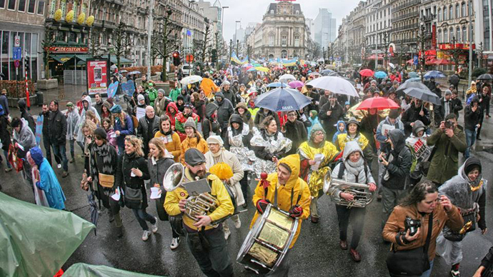 Tens of thousands march against austerity in Brussels